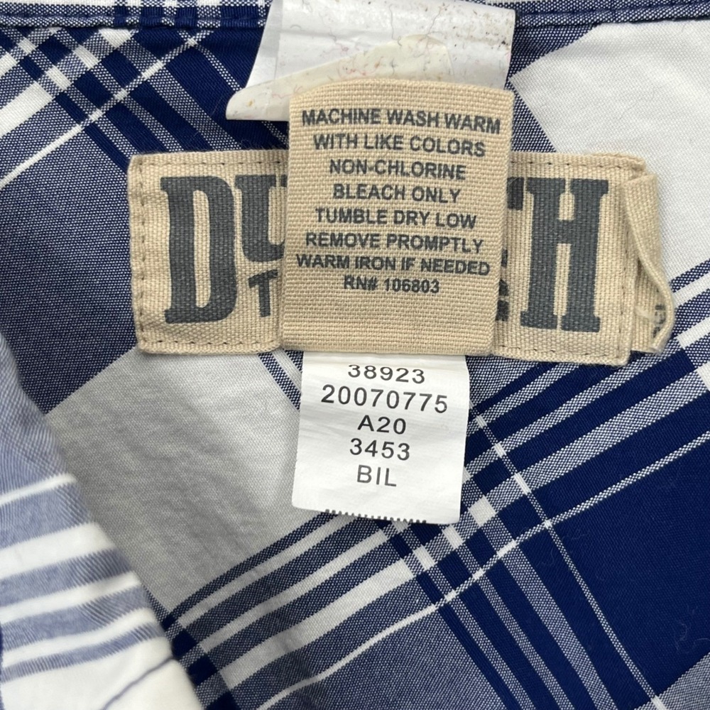 Duluth Trading Co Shirt Mens 2XL Tall Blue White Plaid Cotton Blend Relaxed Fit - Picture 4 of 12